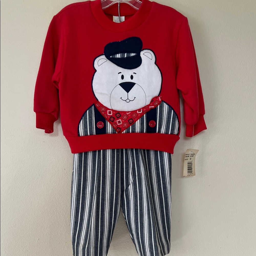 Vintage Red Train Conducting Bear Kids Pants Set All Aboard!
